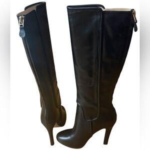 Diane von Furstenberg Black Leather Knee-High Boots- Classic Heeled Silhouette